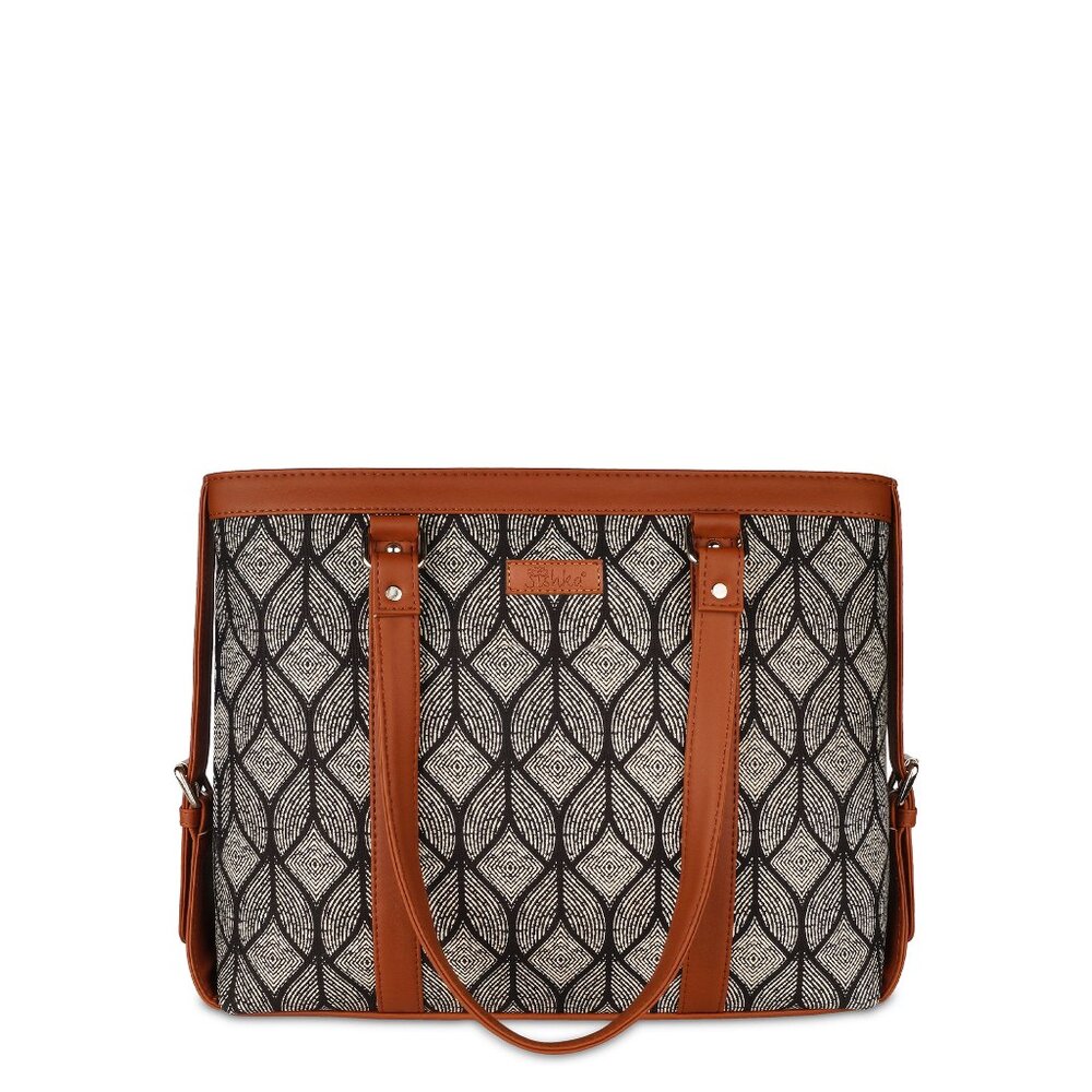 Hand Crafted Monochrome Printed Fabric Shoulder Women Tote Bag , Top Handle Bag
